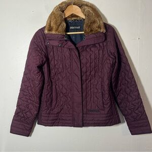 Marmot Women’s Lightweight Quilted Jacket Size Medium Faux Fur Collar